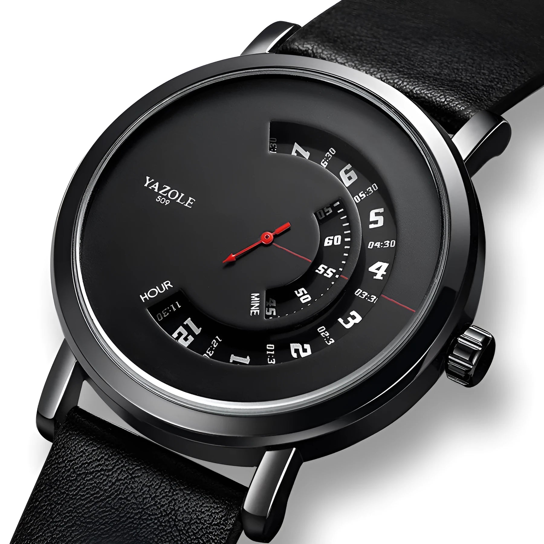 Men's waterproof quartz watch with mineral glass dial and metal case showing time display