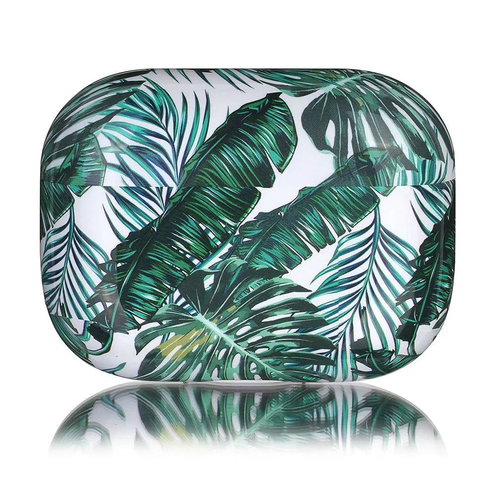 Blue and Green banana leaves pattern soft TPU protective case for Apple AirPods.