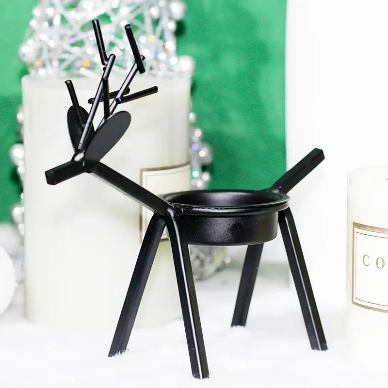 Iron deer Christmas candlestick holder with Santa Claus and snowman designs