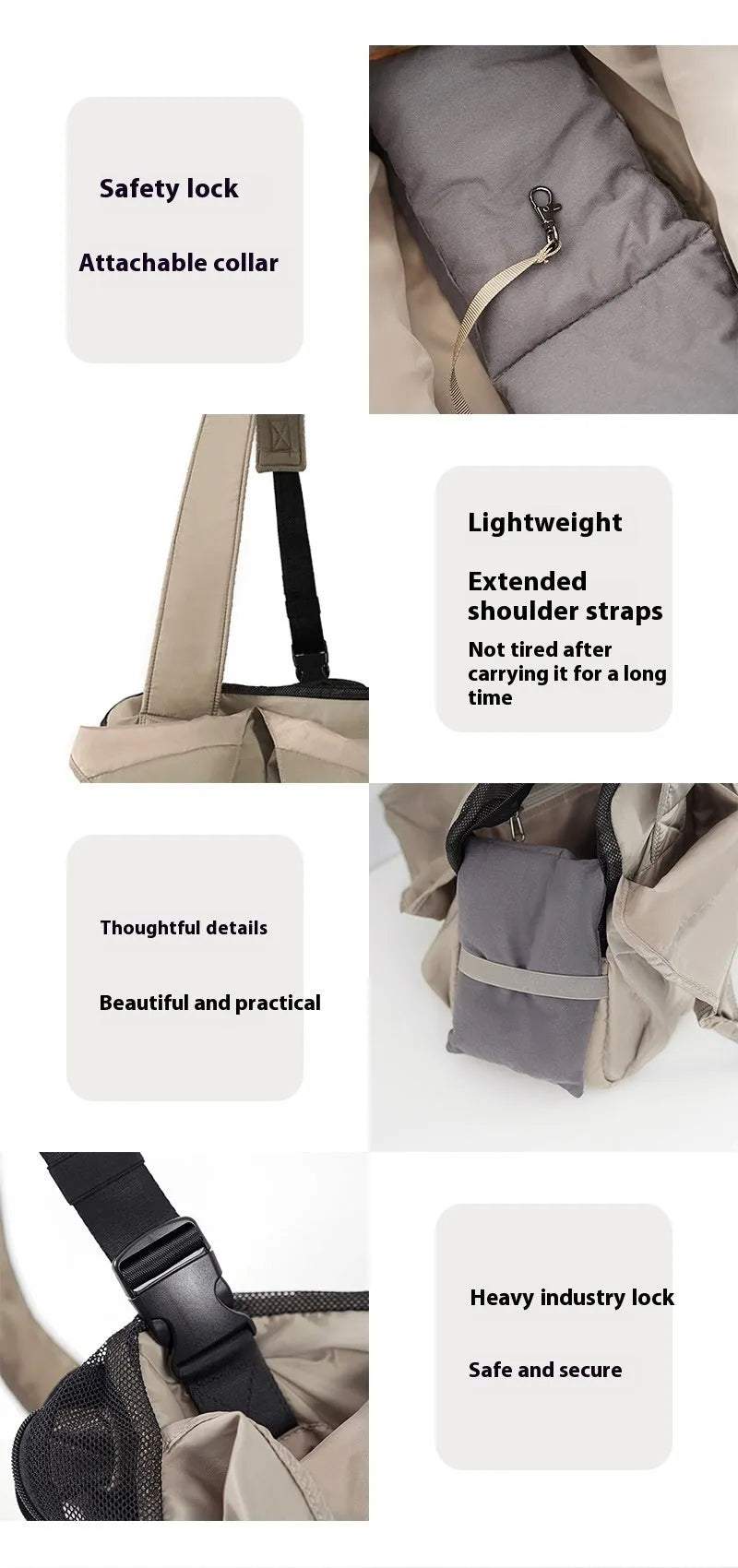 Apricot cloth pet summer handbag showing dimensions of 41cm length by 16cm width by 28cm height