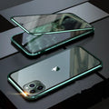 Glass anti-spy mobile phone case for iPhone with clamshell design and geometric pattern in multiple colours.