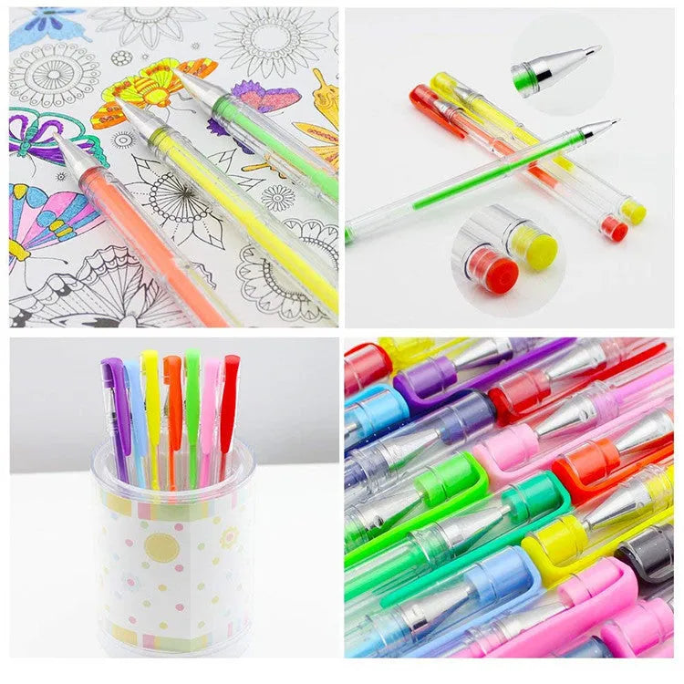 Set of 100 gel colour pens with watercolour and highlighter tips in plastic shells