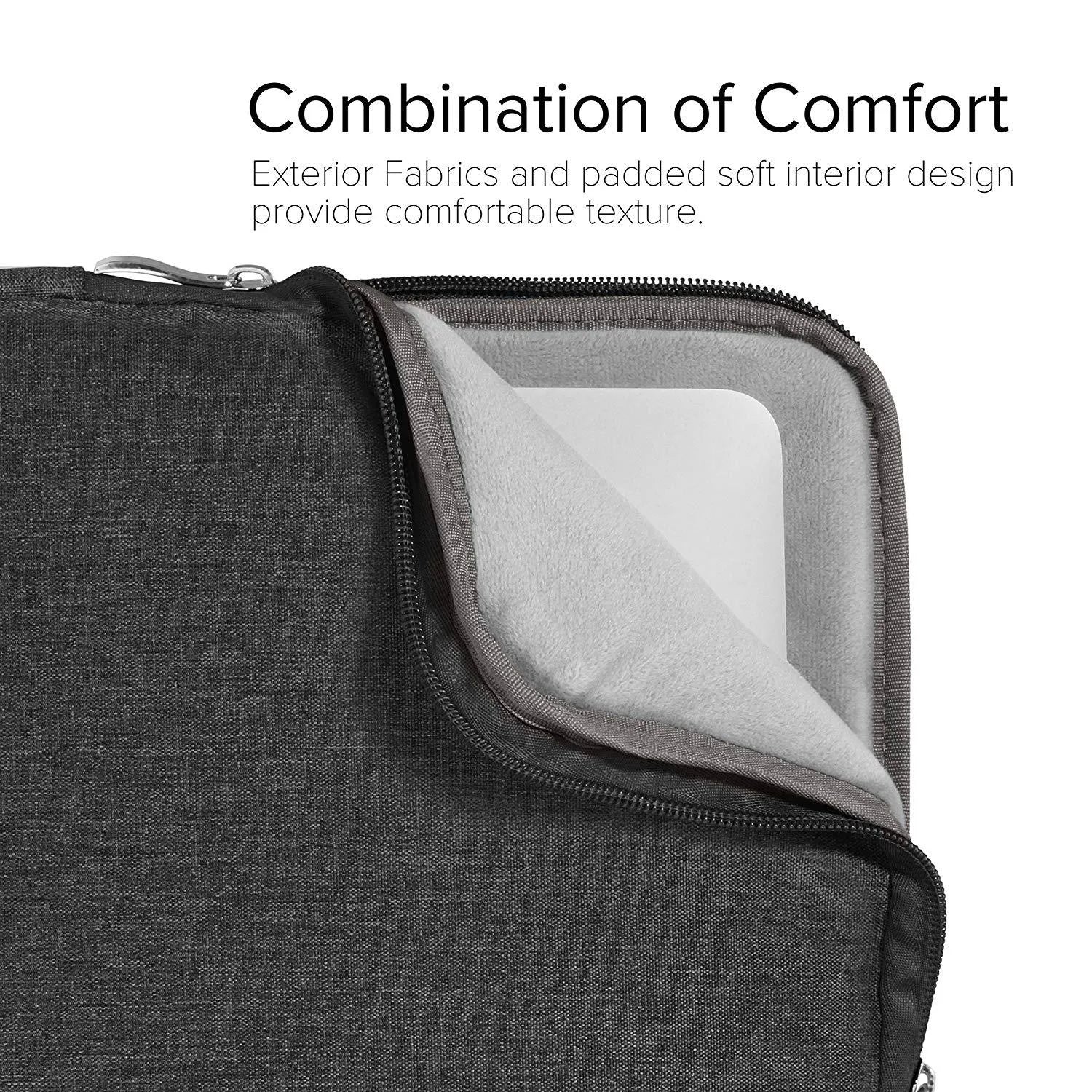 Canvas handbag-style protective case for a Pro 12.9 tablet in grey, light grey, navy, and rose red colour options.