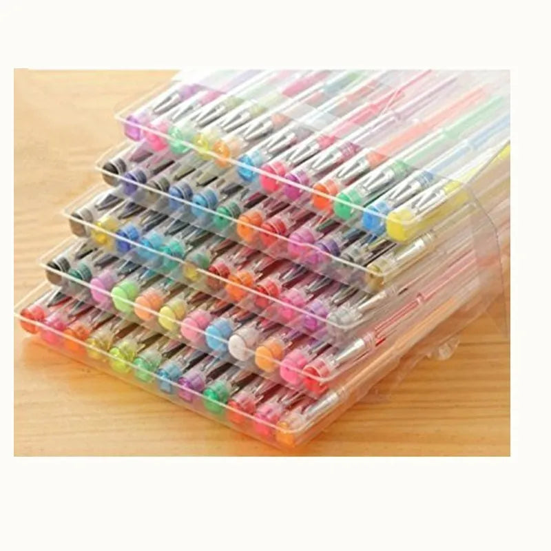 Set of 100 gel colour pens with watercolour and highlighter tips in plastic shells