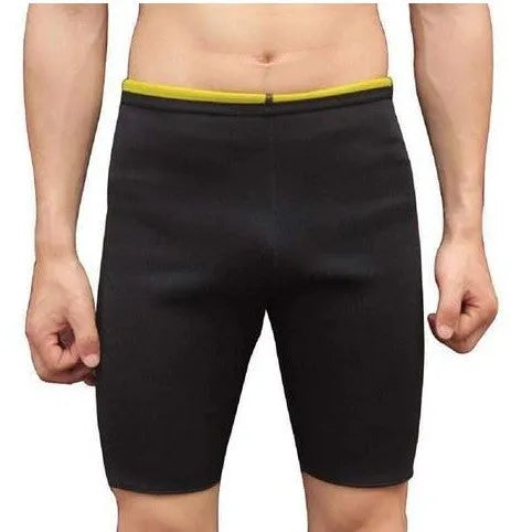 Men's weight loss neoprene sauna shorts in diving material SBR, black outside and yellow inside, flatlock stitching, size S to 4XL