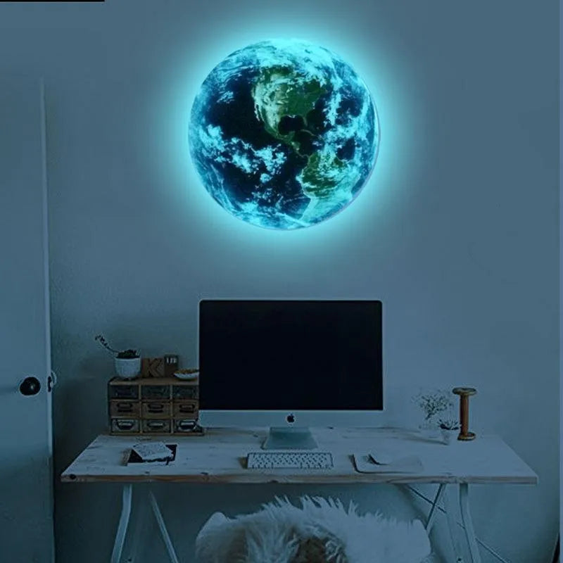 Glow in the dark blue and green Earth planet wall sticker with 3D effect