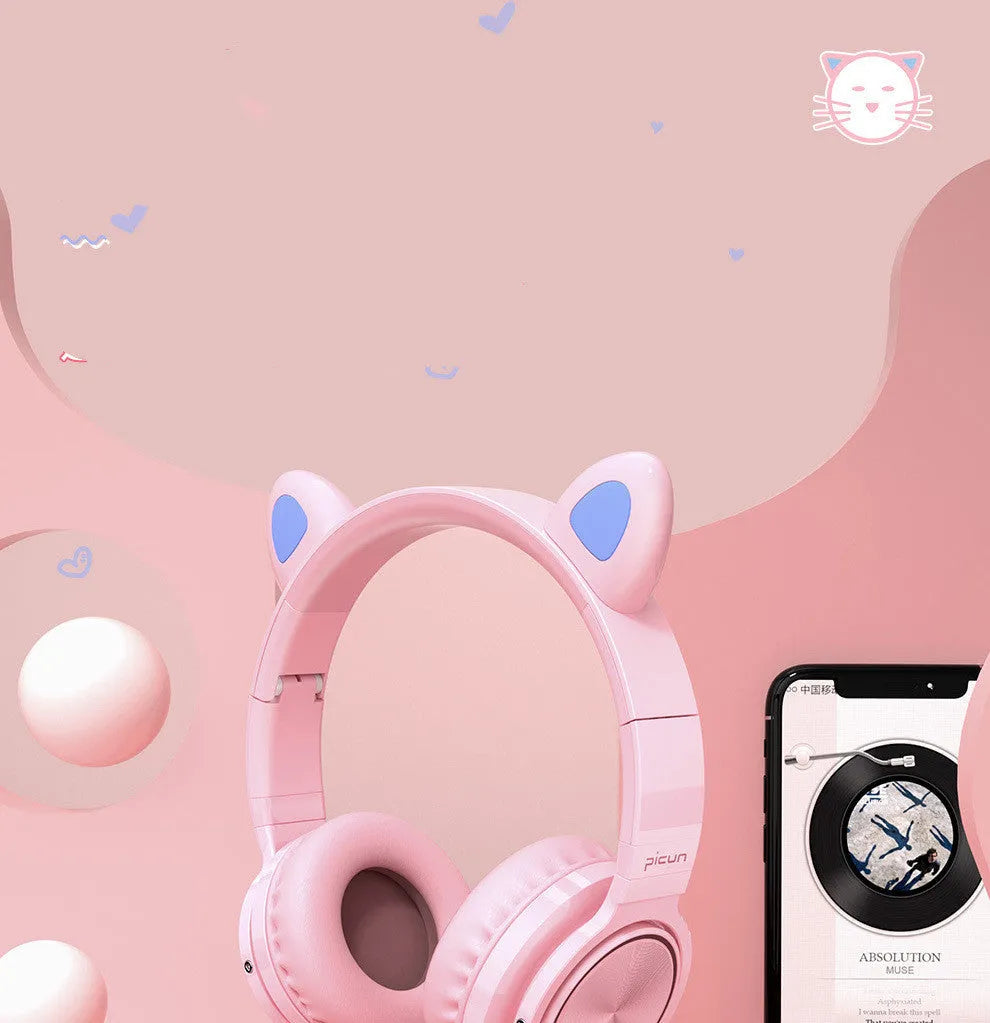 Pink white Luminous Bluetooth wireless gaming headset with microphone and 40mm speakers