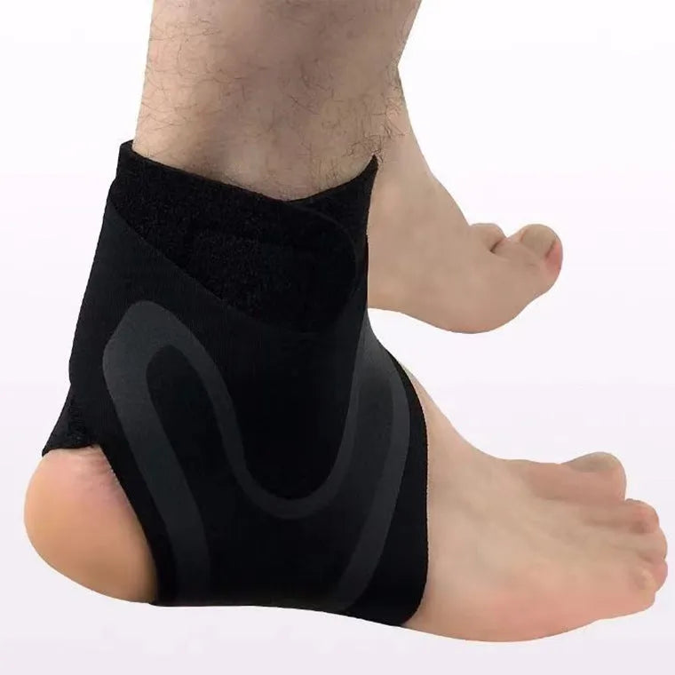 Adult ankle support brace for sports, shown in right and left foot versions with size indicators M, L, XL.