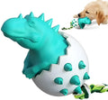 Blue dinosaur-shaped dog chew toy with rubber nubs and a rope tail for aggressive chewers.