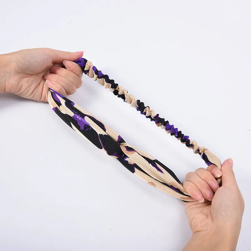 Elastic cross hair band in cloth with assorted colours navy purple beige red dark green grass green