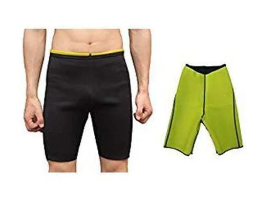 Men's weight loss neoprene sauna shorts in diving material SBR, black outside and yellow inside, flatlock stitching, size S to 4XL