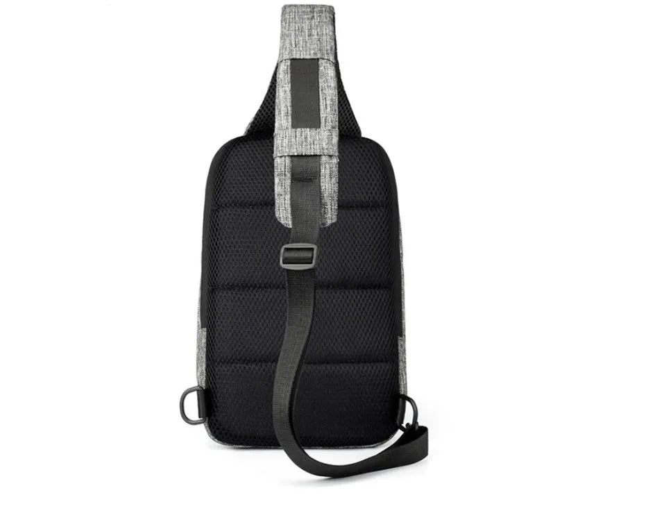 Oxford waterproof chest bag with zipper opening and internal phone pocket in dark blue colour