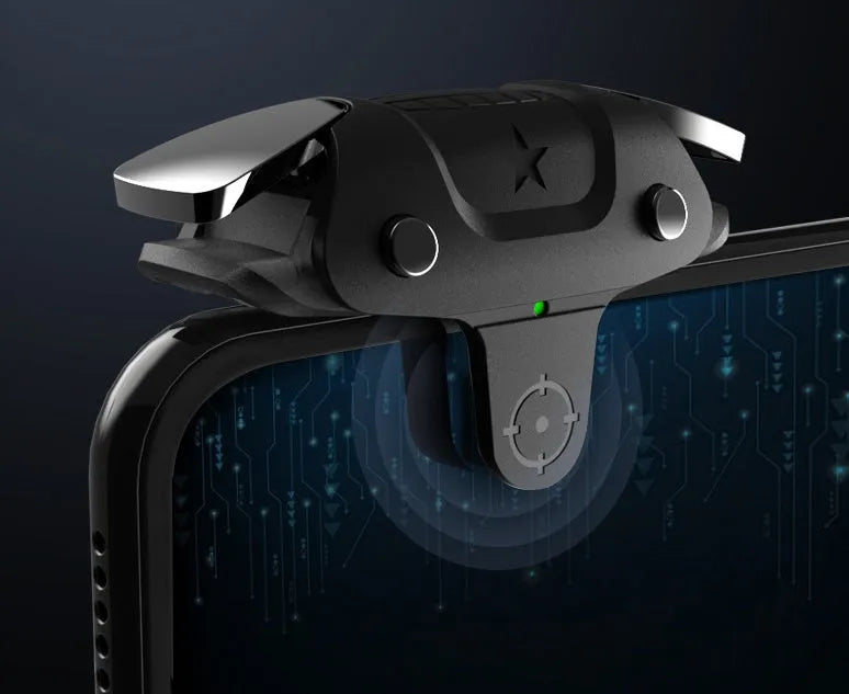 Black F5 mobile game controller measuring 5cm with wireless connectivity for smartphone gaming