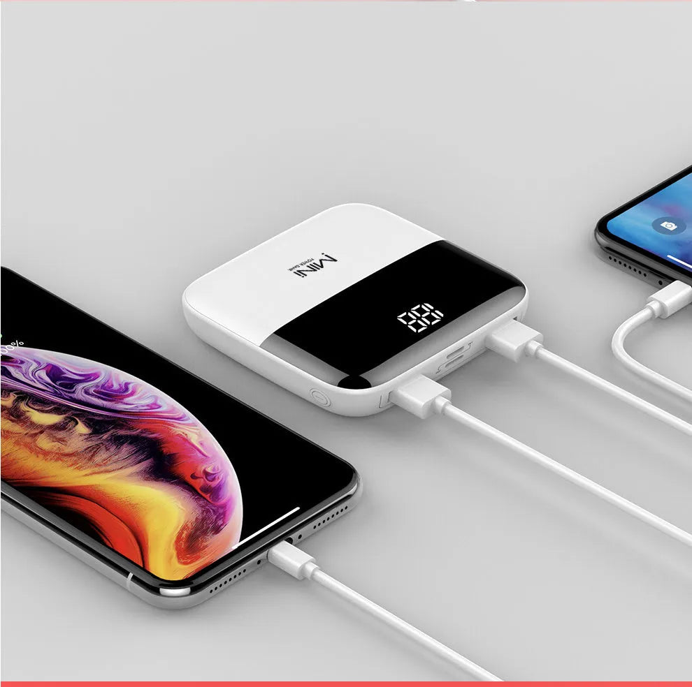 10000mAh Android portable power bank with digital display and dual USB output, plastic shell, colour black