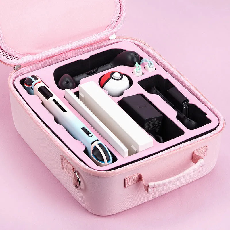 Switch game console storage bag with shoulder strap and game cartridge slots