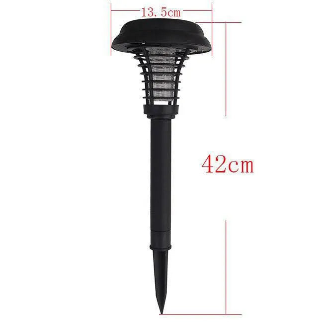 Black solar mosquito lawn lamp with 14cm head and 42cm height on grass