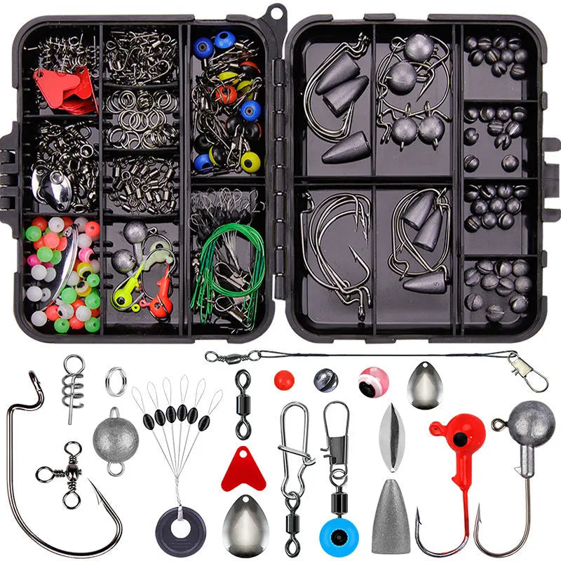 Weihe 257-piece fishing lure accessories kit in orange or black ABS organiser box.