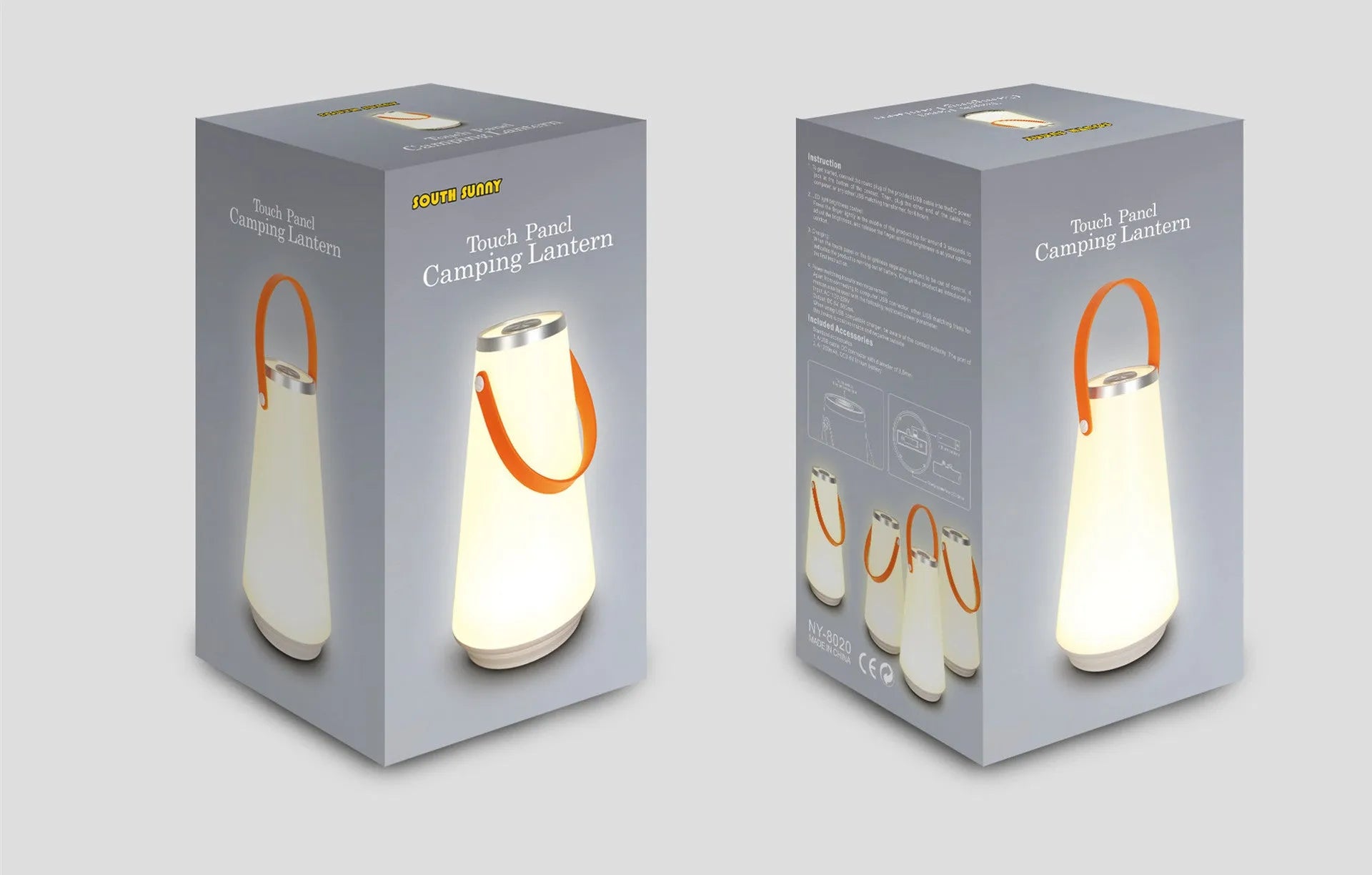 White rechargeable LED night light lantern on bedside table measuring 12x12x22cm with warm light