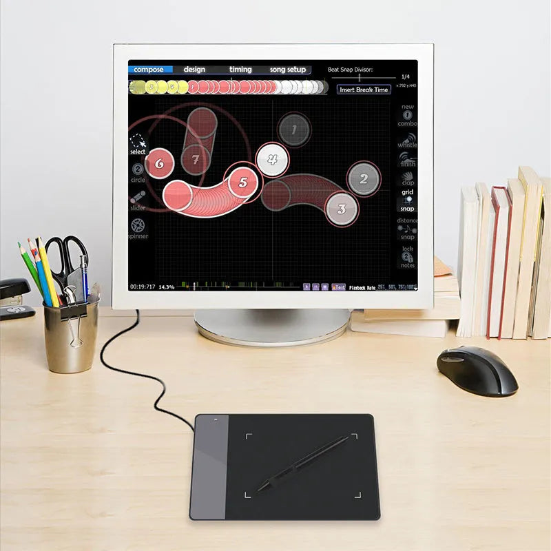 HUION 420 black electronic drawing board with 4x2.23 inch active area, 2048 pressure levels, and USB cable