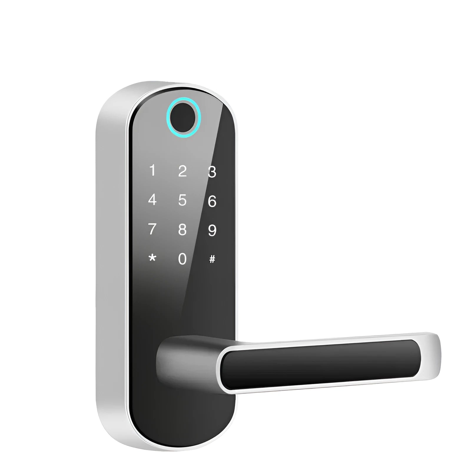 Smart Bluetooth fingerprint lock unit for installation on a wooden or interior door.
