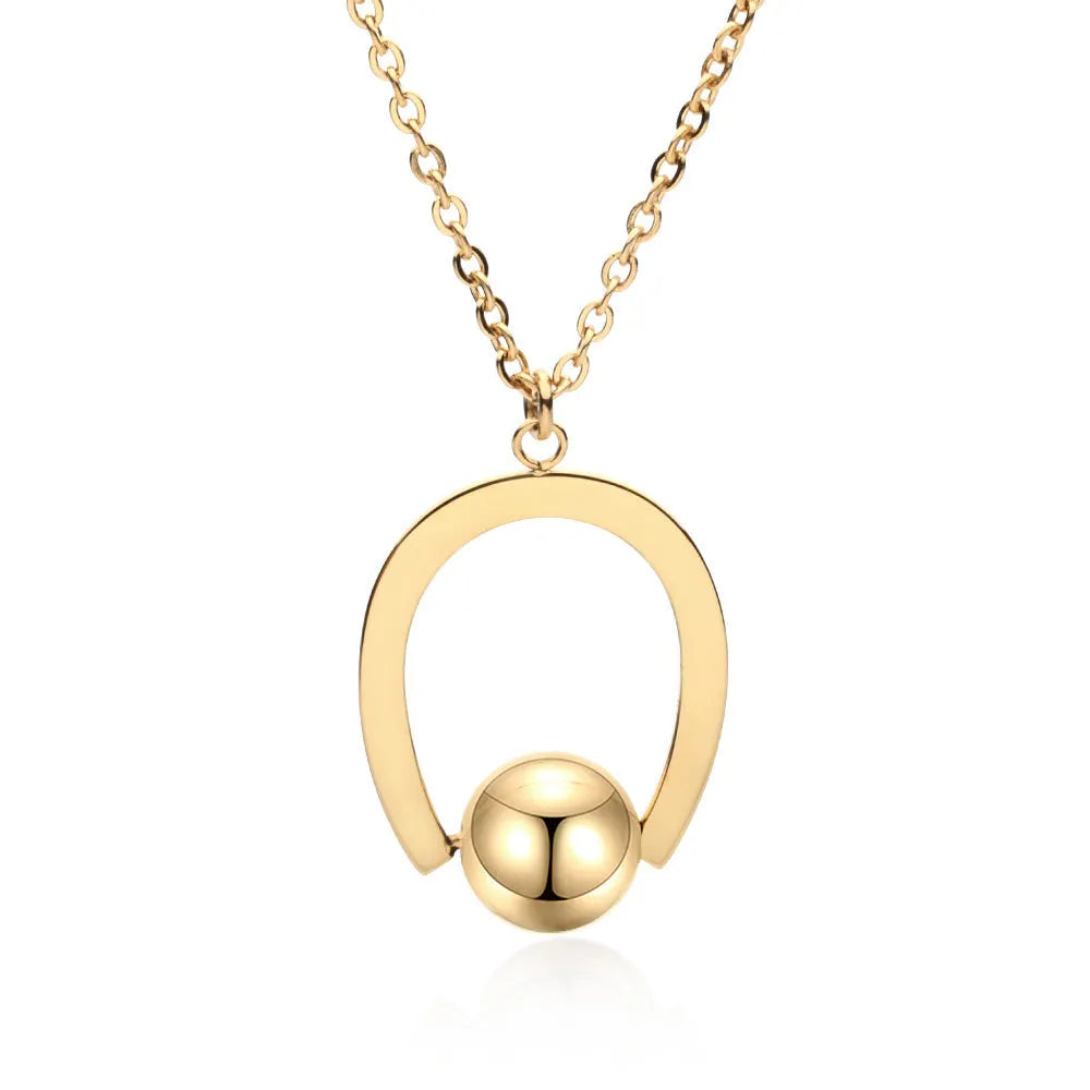 Stainless steel bead chain necklace with geometric pendant on cross chain