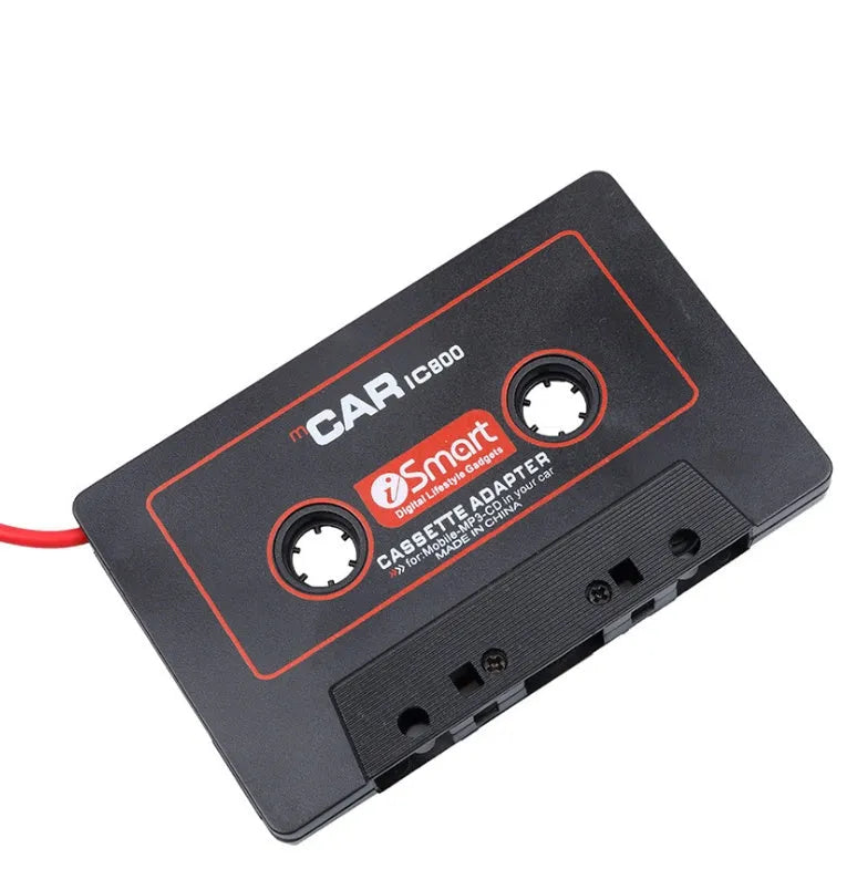 Black MP3 car cassette adapter with 3.5mm audio jack for connecting mobile phones to cassette players