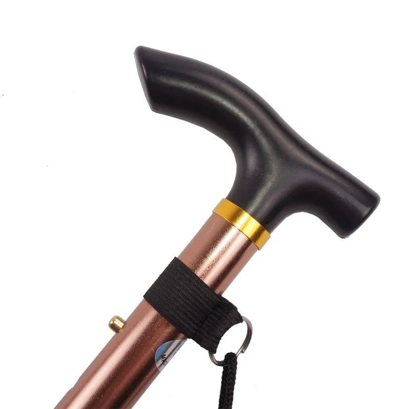 Adjustable aluminium folding walking cane in silver with non-slip rubber foot extended to full height