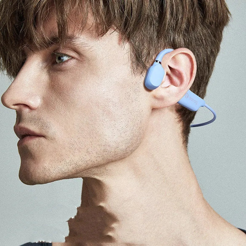 Wireless bone conduction Bluetooth headset in hanging neck style for sports.