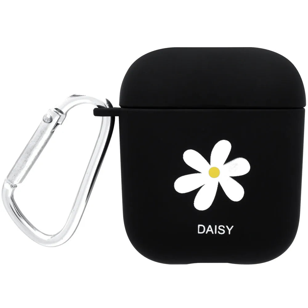 Black and pink AirPods case covers with smiley face and flower decorative motifs