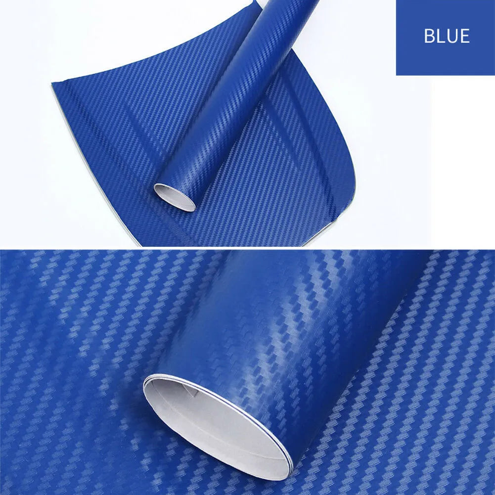 Roll of 3D carbon fiber car decoration sticker showing textured surface in multiple colour options