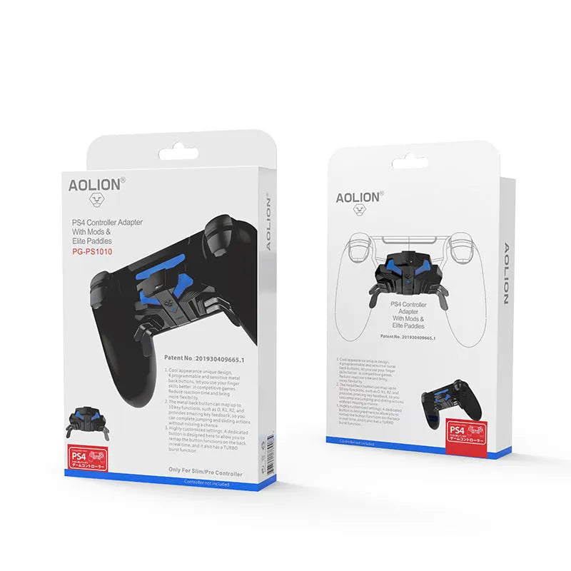 Black PS4 gamepad back button accessory with Type-C port and 3.5mm audio jack