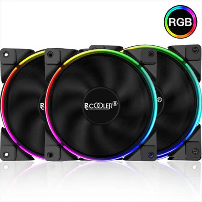 Three black 12cm RGB computer case fans with hydraulic bearings for system cooling