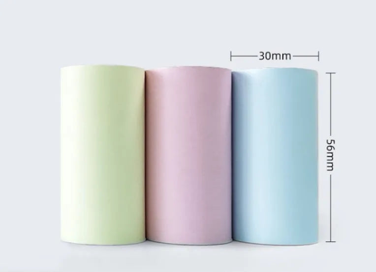 57x30mm thermal printing paper rolls in pink, yellow, and blue for wrong question books