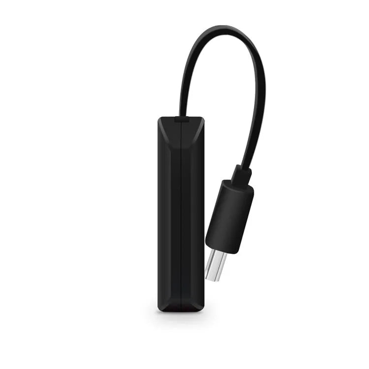 Black smartphone screen mirroring dongle with USB and HDMI connectors for 1080p display output