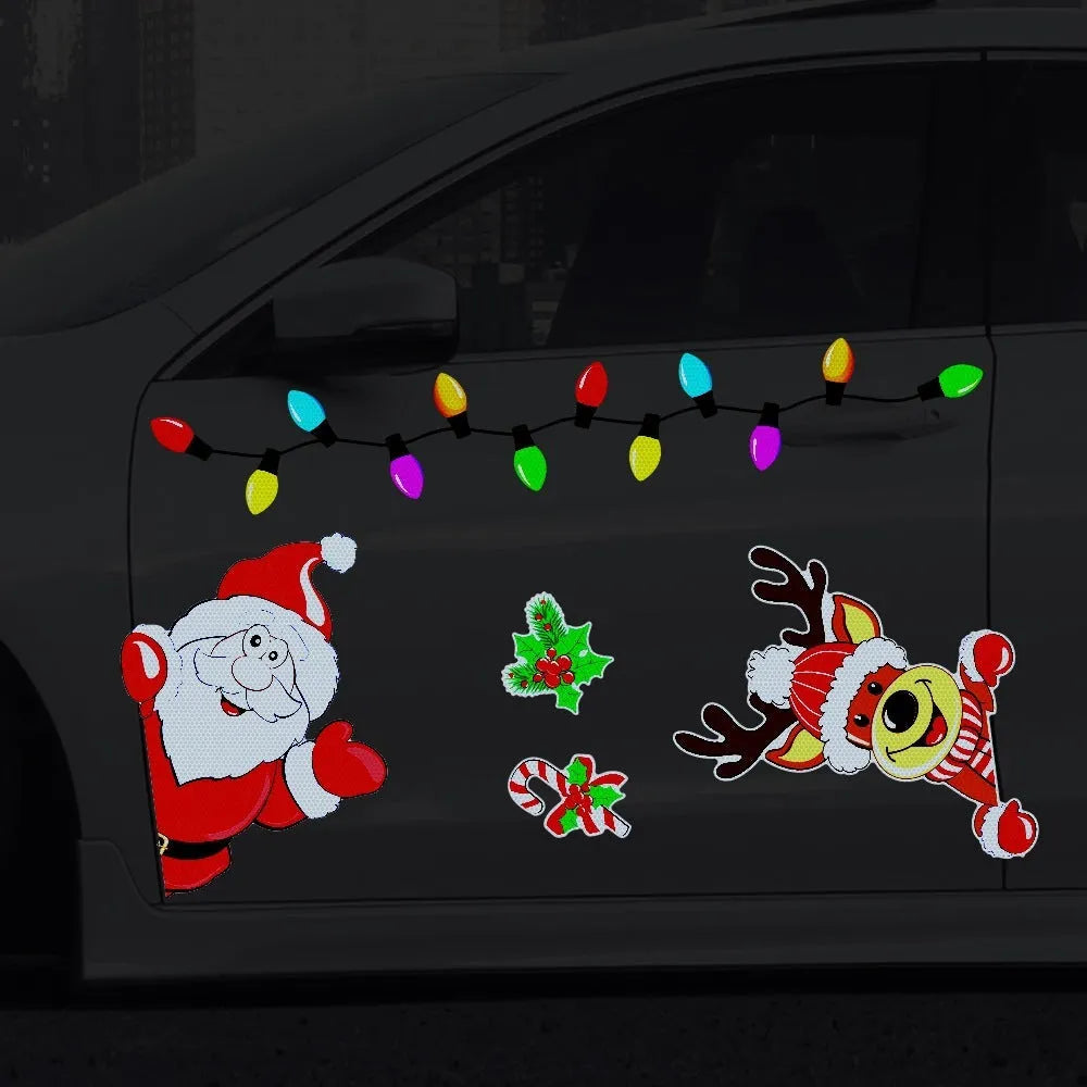 Medium Christmas elk reflective magnetic sticker in RFM026 colour on a window