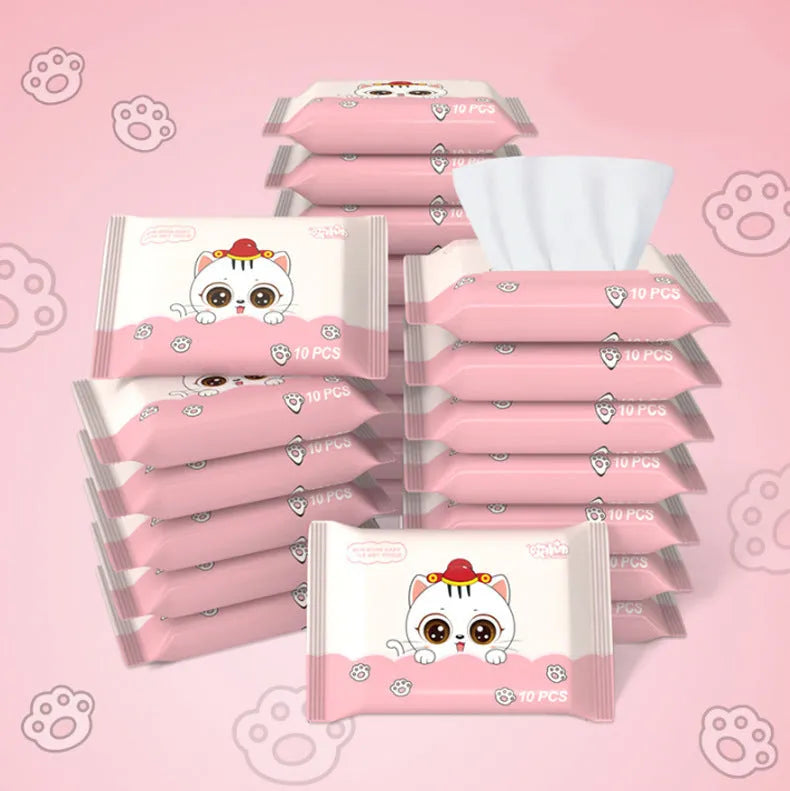 Pack of 10 pet wipes for eye tear stain removal, non-woven fabric with fruit vitamin C