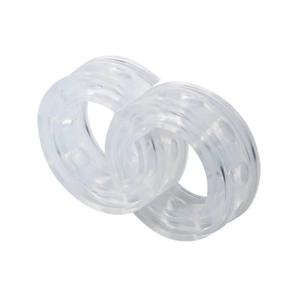 Transparent rubber car spring shock absorber buffer on a coil spring, showing size options A through F