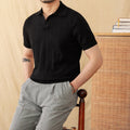 Cotton and linen sunken stripe knitted short sleeve POLO seagull collar top in purple