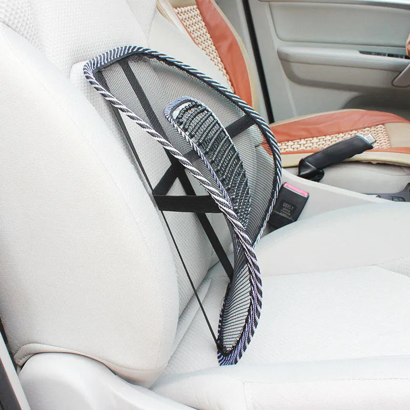 Black lumbar support pillow with steel wire frame for car and office chairs