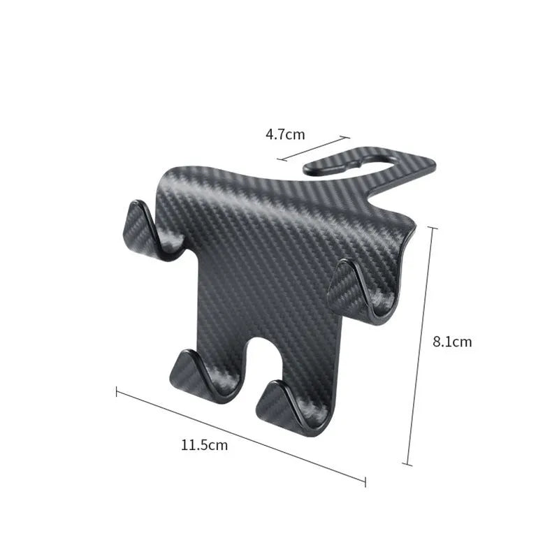 Black car hook and mobile phone bracket for rear seat storage organisation