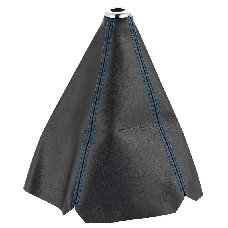 General Motors car gear stick cover in PU leather, shown in black, red, and blue colour options.