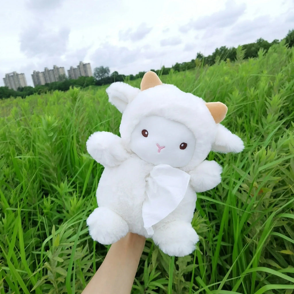 Plush cartoon lamb car tissue box cover for vehicle and home decoration
