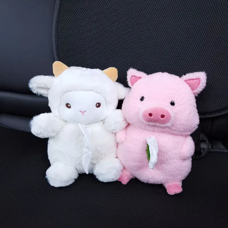 Plush cartoon lamb car tissue box cover for vehicle and home decoration
