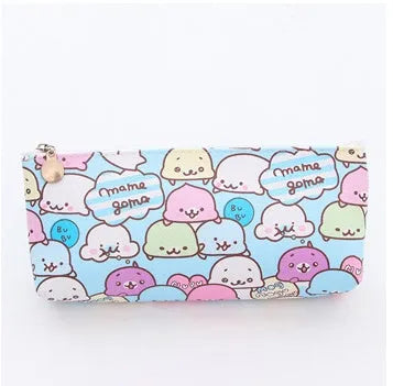 Creative Corner triangle PU leather stationery bag with cartoon creature design in blue and white colour