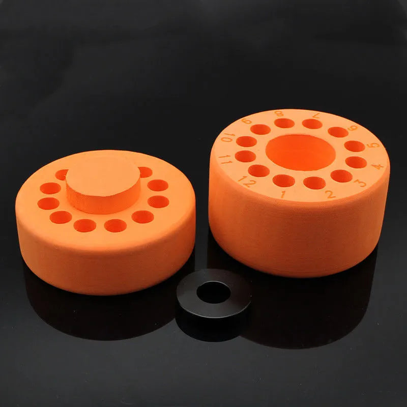 Orange metal and blue plastic cooling box with gradient freezing tool for laboratory use