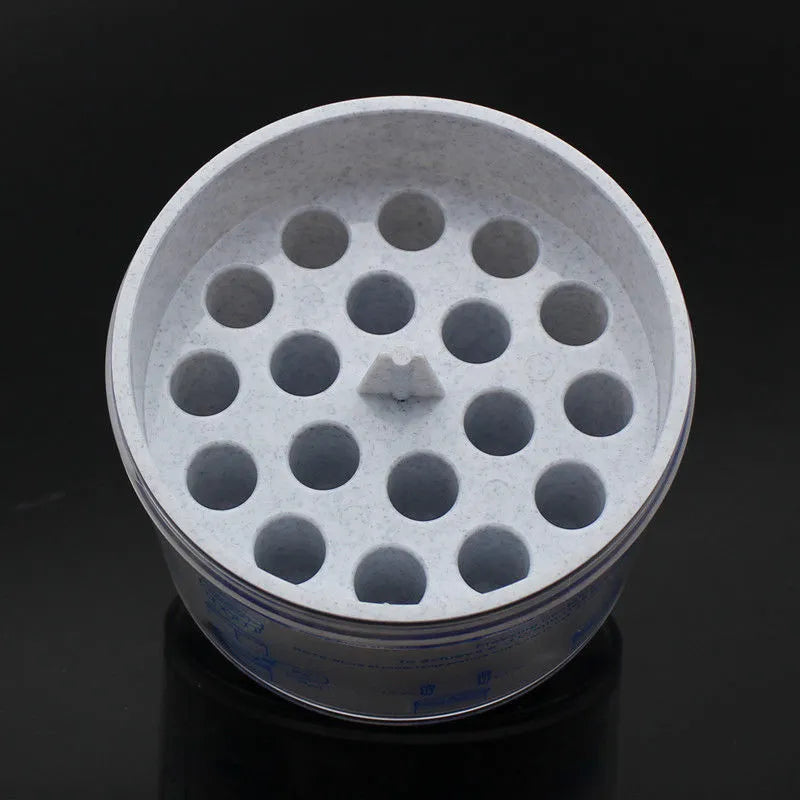 Orange metal and blue plastic cooling box with gradient freezing tool for laboratory use