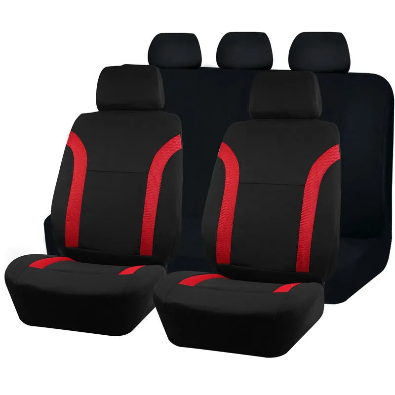 Polyester eyelet fabric car seat cover set with sponge backing in black, blue, grey, or red colour options