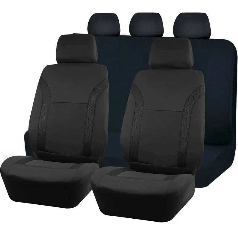 Polyester eyelet fabric car seat cover set with sponge backing in black, blue, grey, or red colour options