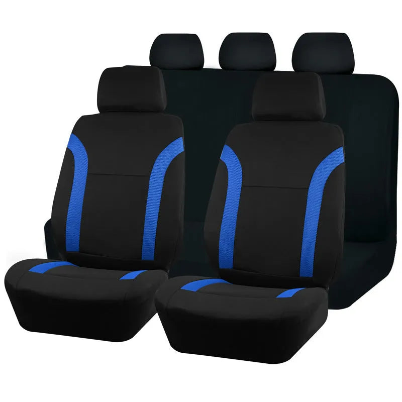 Polyester eyelet fabric car seat cover set with sponge backing in black, blue, grey, or red colour options