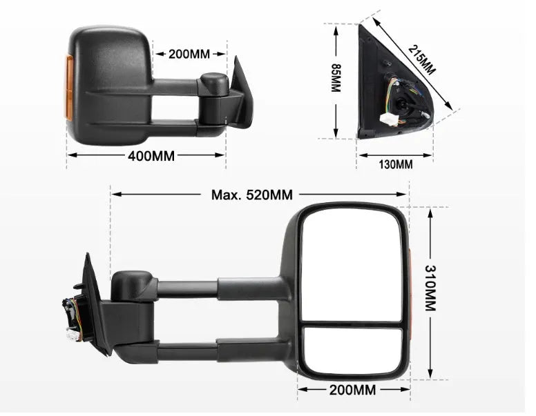 Black electric exterior rear vision mirror for Nissan NP300 Navara 2015 onwards models